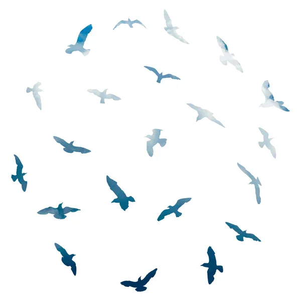 Silhouette Aquarelle Oiseaux Volants Mouettes Sur Fond Blanc Inspiration Corps — Image vectorielle