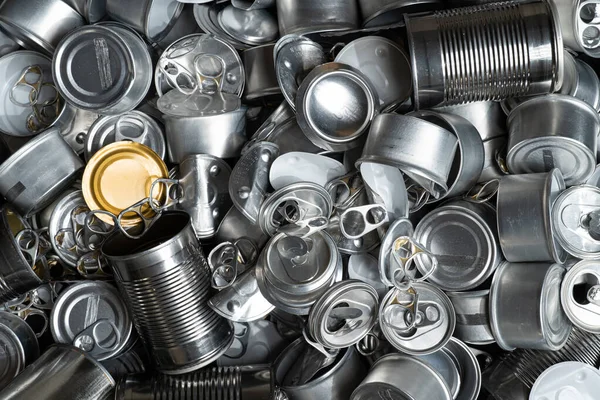 Large Amount Metal Tins Cans Jars Recycling Aluminum Metal Food — Stock Photo, Image