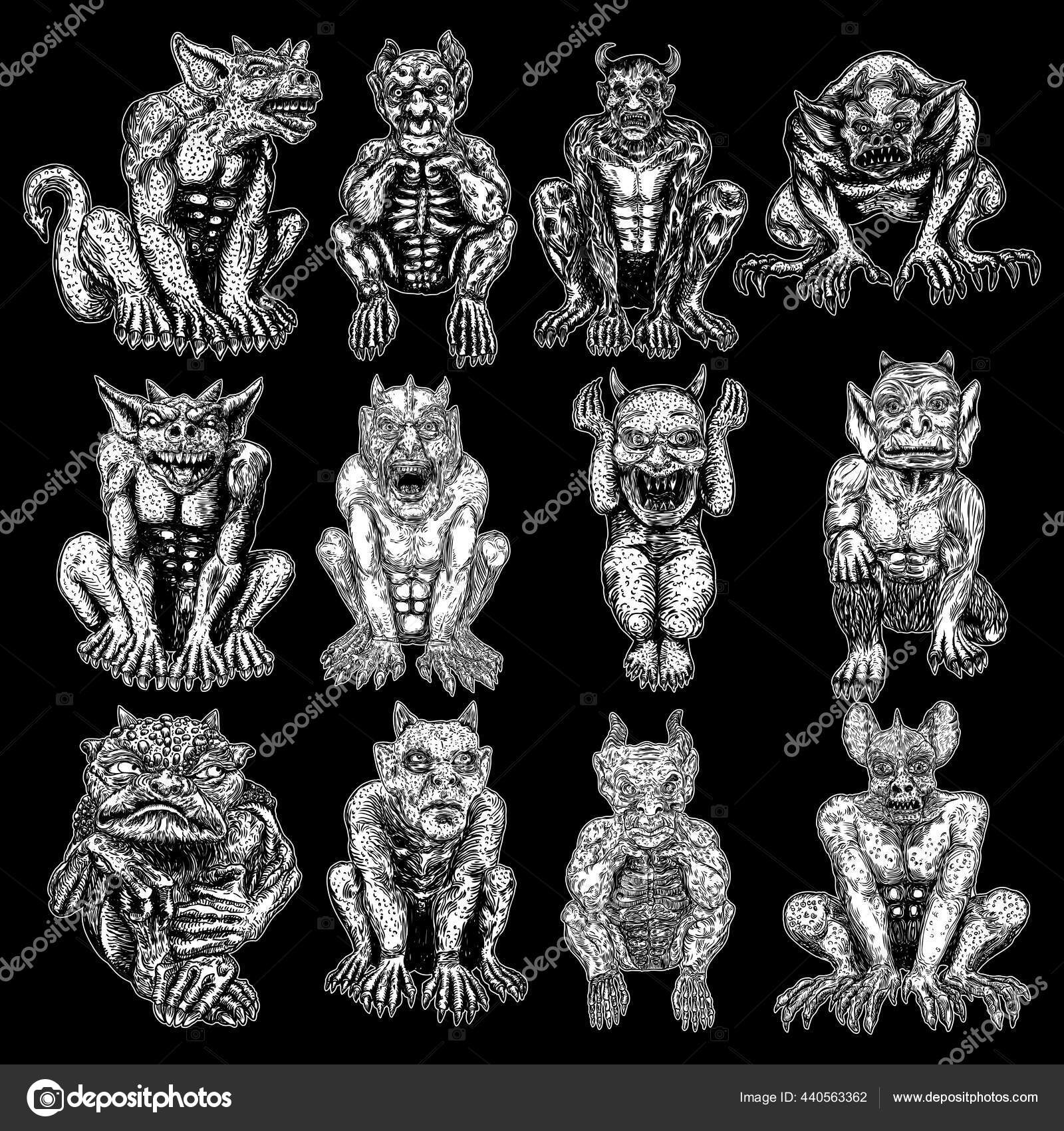 뱀파이어의 송곳니의 발톱을 괴물같은 공격적 자세로 접근중 스톡 벡터 - ©goldenshrimp 440563362, image size:1600x1700