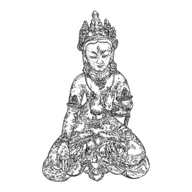 Buda 'nın ruhani portresi. Bodhisattva. Gautama Buddha lotus poz verip meditasyon yapıyor. Hint ruhani öğretmeni, Budizm dini lideri. Yoga zen kulüp tasarımı. Vektör.