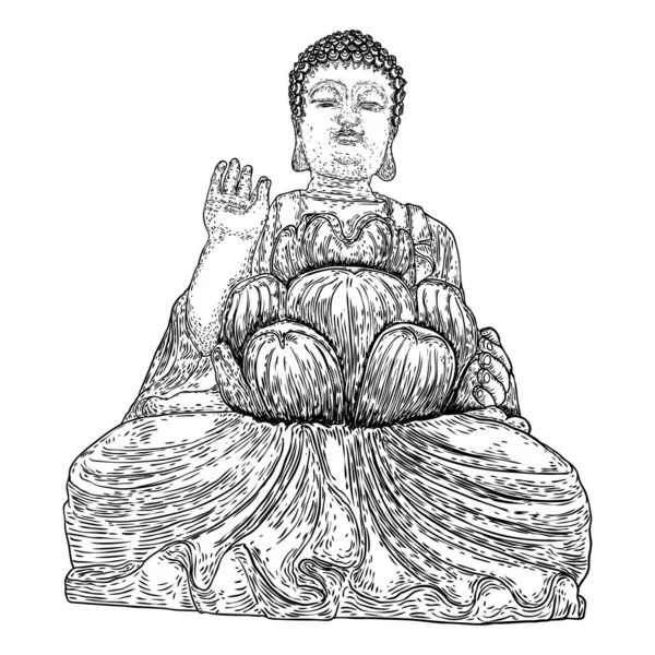 Buddha Seduto Posa Loto Meditando Disegno Esoterico Maestro Spirituale Indiano — Vettoriale Stock