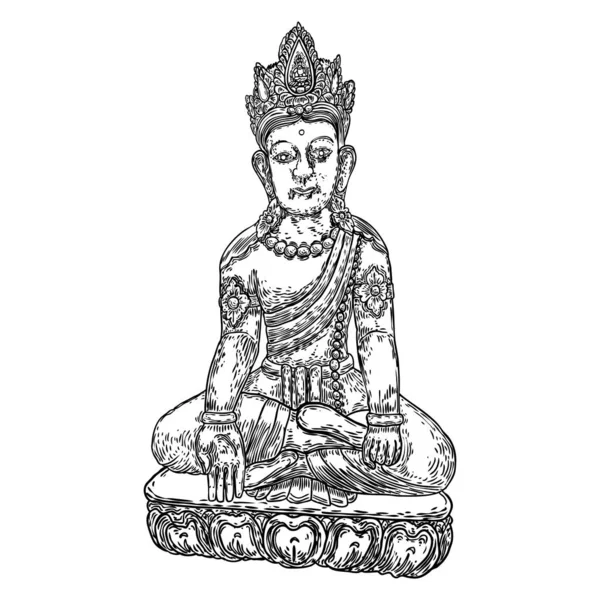 Méditation Portrait Bouddha Dessin Pour Journée Vesak Purnima Fête Bouddhiste — Image vectorielle