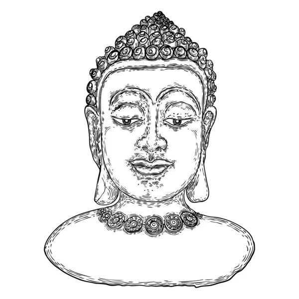 Méditation Portrait Bouddha Dessin Pour Journée Vesak Purnima Fête Bouddhiste — Image vectorielle