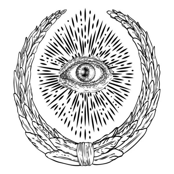 Видя Глаз Глаз Провидения Декоративном Фоне Сакральной Геометрии Древний Мистический — стоковый вектор