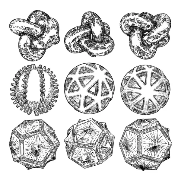 Set Bolas Decorativas Estilo Dibujado Mano Bolas Mágicas Abstractas Orbes — Vector de stock