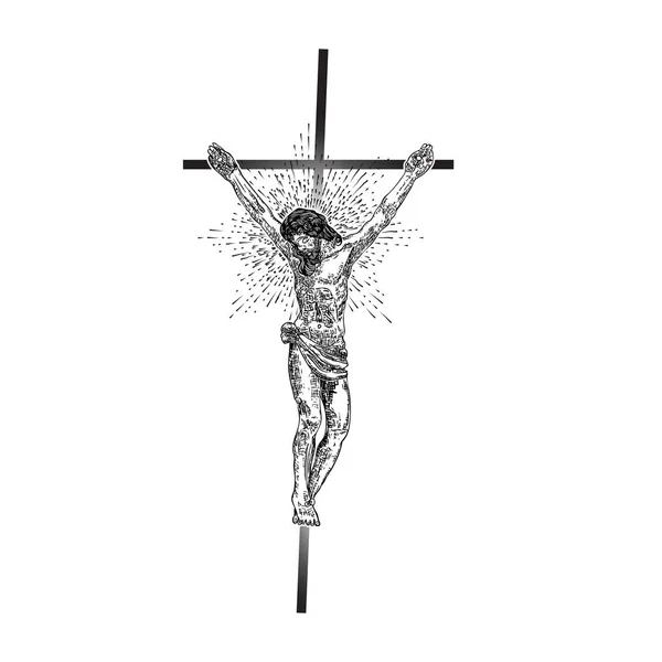 Jesus Christus Kreuz Mit Strahlen Von Heiligenschein Und Strahlen Symbol — Stockvektor