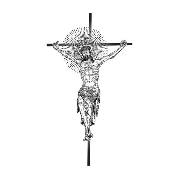 Jésus Christ Sur Croix Avec Des Rayons Lumière Halo Des — Image vectorielle