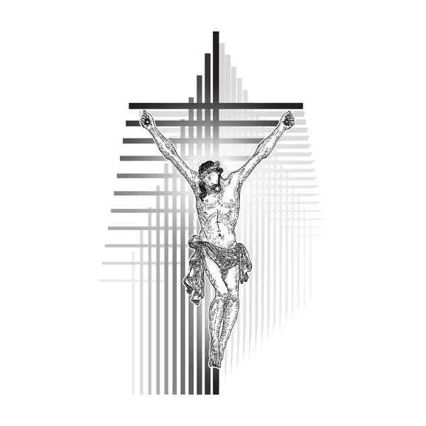 Jésus Christ Crucifixion Sur Tatouage Croix Géométrique Moderne Prophète Sur — Image vectorielle