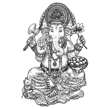 Lord Ganpati ya da Ganesha 'nın tasviri. Ganesh Chaturthi festivali Tanrı Ganesha 'nın doğumuna dua için. El çizimi klasik tasarım. 