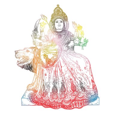 Tanrıça Durga, Mutlu Durga Puja Hindistan festivali için izole edilmiş bir resim çizdi. Vektör.