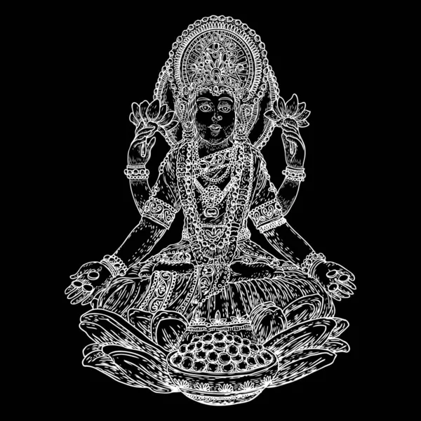 Hand Drawn Lakshmi Goddess Goddess Blessing Abundance Prosperity Wealth Luck — Stock Vector