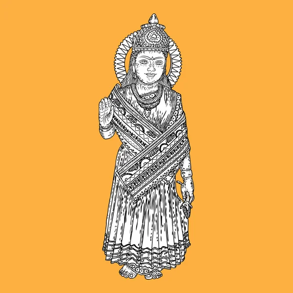 Devi Parvati Classic Traditional Hindu Deity Hand Drawing Vector — Stock Vector