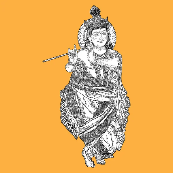 Lord Krishna Spelar Bansuri Flöjt Isolerad Bakgrunden Glad Janmashtami Semester — Stock vektor