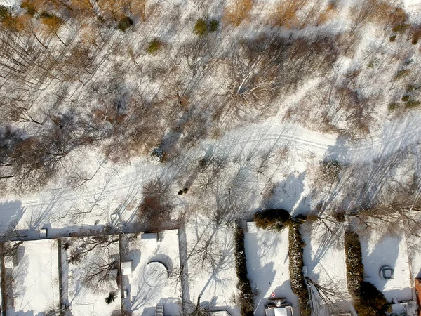 Aerial Drone View Roads Houses Winter Landscape Winter City Streets — Stock Photo, Image