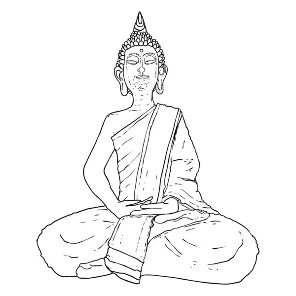 Buddha Meditation Och Porträtt Ritning För Vesak Purnima Dag Traditionella — Stock vektor