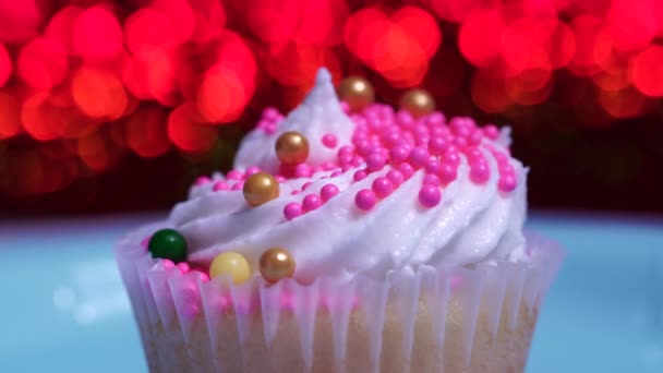 Cute Cupcake Macro Close Profundidade Rasa Campo Decoração Com Polvilhas — Vídeo de Stock