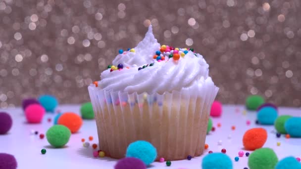 Aranyos Cupcake Makró Sekély Mélysége Mező Nézet Finom Desszert Muffin — Stock videók