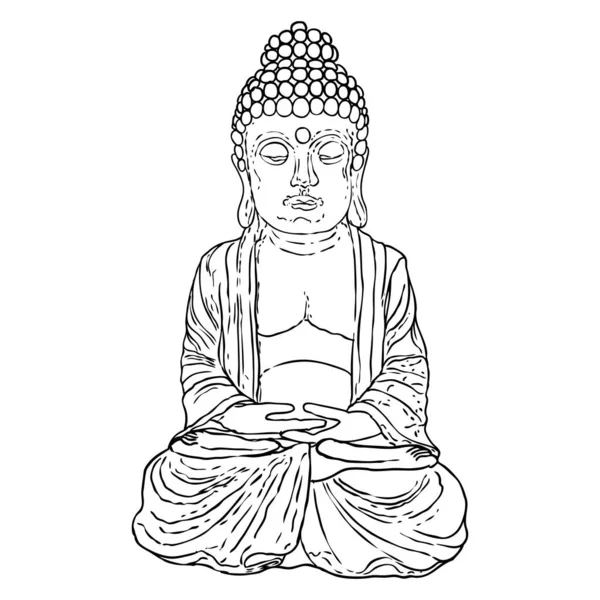 Buddha Meditation Portrait Drawing Vesak Purnima Day Traditional Buddhists Holiday — Stock Vector