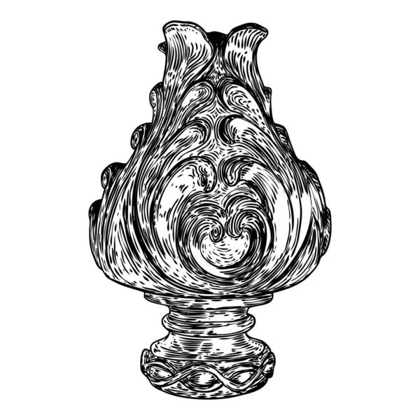 Fleurit Tourbillonne Des Fleurs Rouleau Feuilles Baroque Vintage Gravure Ornement — Image vectorielle