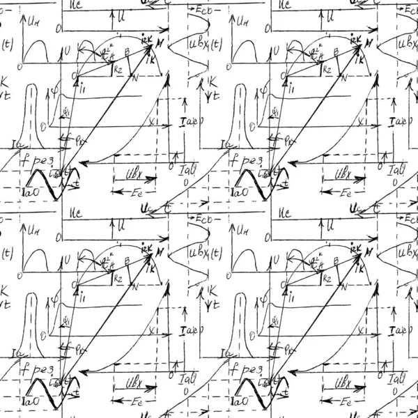 Wiskunde Meetkunde Naadloos Patroon Met Handschrift Tekening Van Verschillende Grafiek — Stockvector