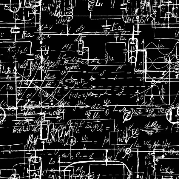 Scientific Seamless Texture Handwritten Formulas Electronic Components Drawing Various Graph — Stock Vector