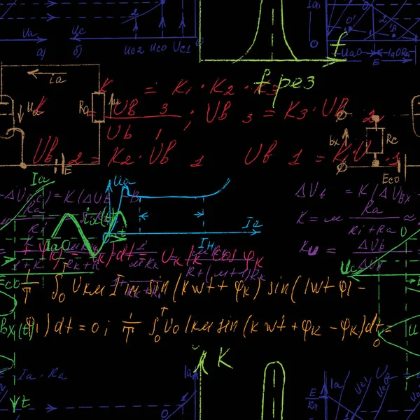 Naukowe Bezszwowe Tło Kolorystyczne Ręcznie Pisanymi Formułami Matematycznymi Fizycznymi Komponentami — Wektor stockowy