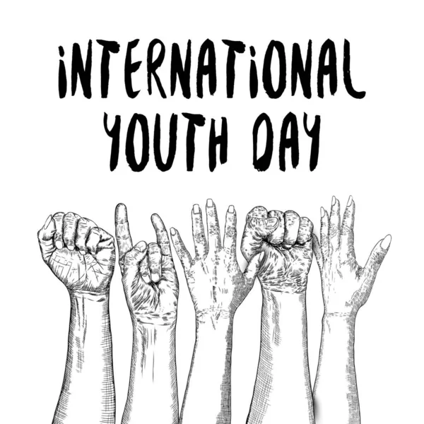 International Youth Day Design Annual August Celebration Hand Drawn Sketch — Stock Vector