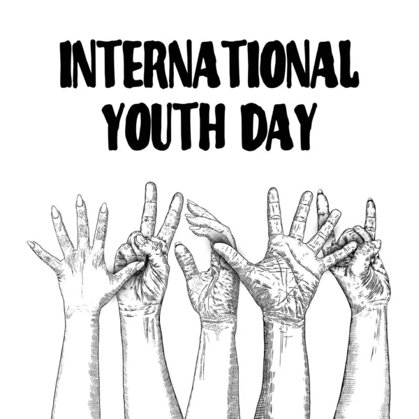 International Youth Day Design Annual August Celebration Hand Drawn Sketch — Stock Vector