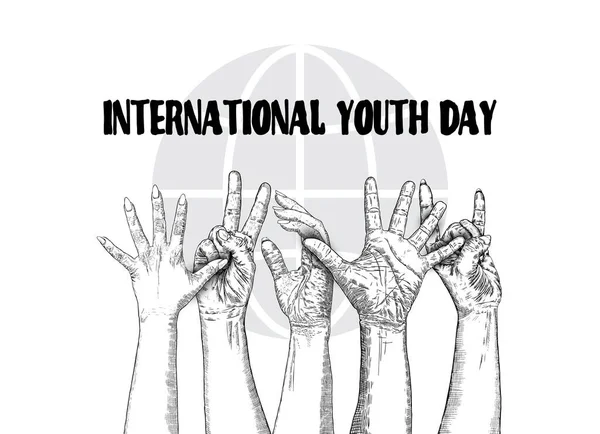 国際ユースデー こくさいユースデー International Youth Day 国際連合によって定められた意識の日 若者を取り巻く文化的 法的問題を目的としています 毎年8月12日に行われる ベクトル — ストックベクタ