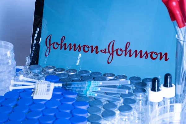 Toronto Ontario Canada April 2021 Johnson Johnson Name Blur Vials — Stock Photo, Image