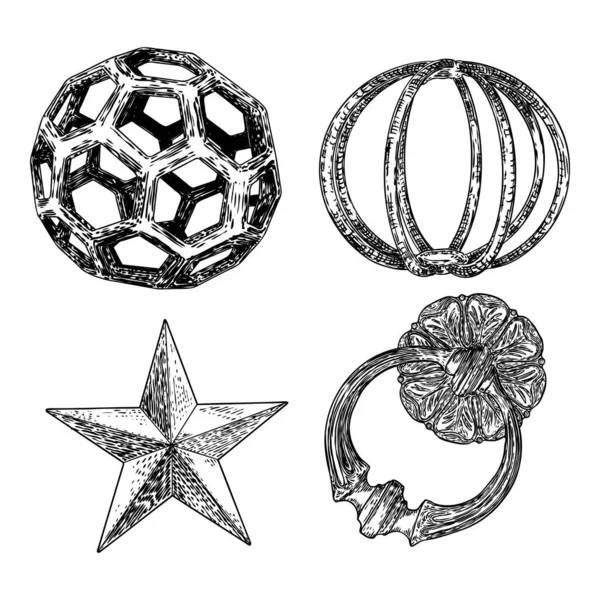 Set Bolas Decorativas Estilo Dibujado Mano Bolas Mágicas Orbes Misteriosos — Archivo Imágenes Vectoriales