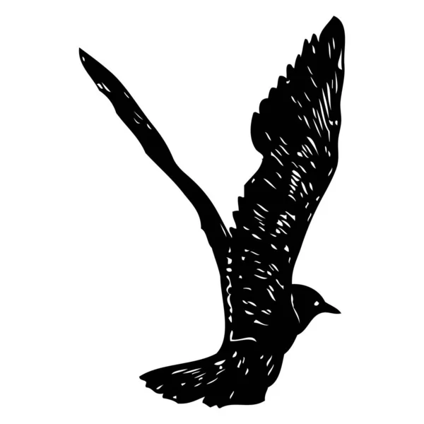 Silhouette Isolée Course Forme Marine Oiseau Mouette Volant Dans Air — Image vectorielle