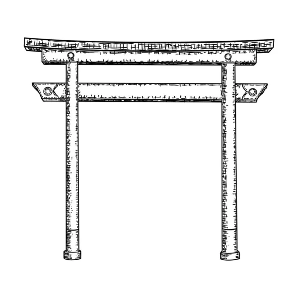 Toriovské Brány Ručně Tažené Tradiční Japonská Brána Japonská Starověká Architektura — Stockový vektor