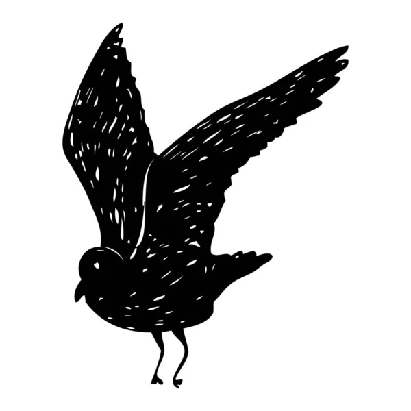 Oiseau Mouettes Croquis Tatouage Marin Nautique Coup Noir Silhouette Goéland — Image vectorielle