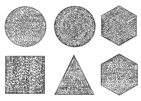 Zestaw Doodle Geometryczne Kształty Nieregularne Liniowe Linie Wylęgowe Narysowane Długopisem — Wektor stockowy