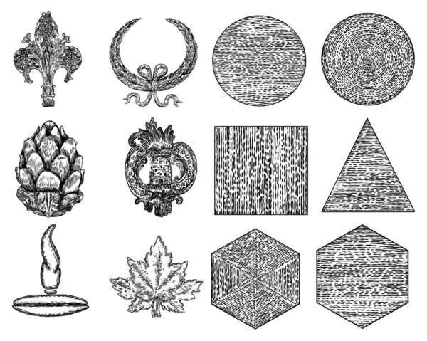 Conjunto Estilo Vintage Piedra Fundida Circular Floral Elementos Diseño Techos — Archivo Imágenes Vectoriales