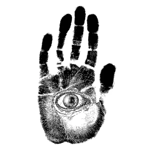 Wahrsager Handabdruck Palmistry Mit Allem Sehenden Auge Magische Alchemie Spiritualität — Stockvektor