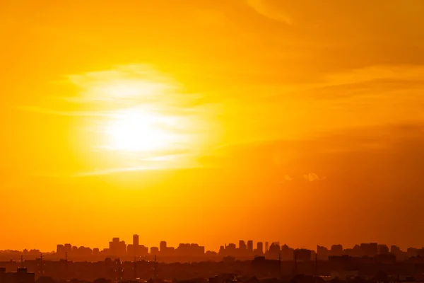Sunset Cityscape Amazing Red Orange Evening Clouds Sun American City — Stock Photo, Image