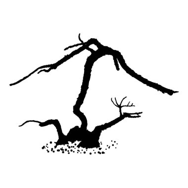 Çıplak ağaç silueti. Ağaç gövdesinin yapraksız ve iğnesiz elle çizilmiş şekli. Kış mevsimi ağacı ya da ölü yaşlı bitki. Hastalıklı kuru yapraklar döküldü. Vektör. 