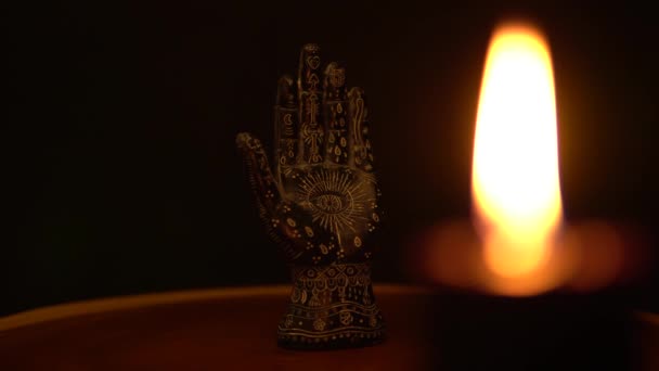 Fortune Teller Hand Palmistry Witch Table Palmistry Black Palm Candle — Stock Video