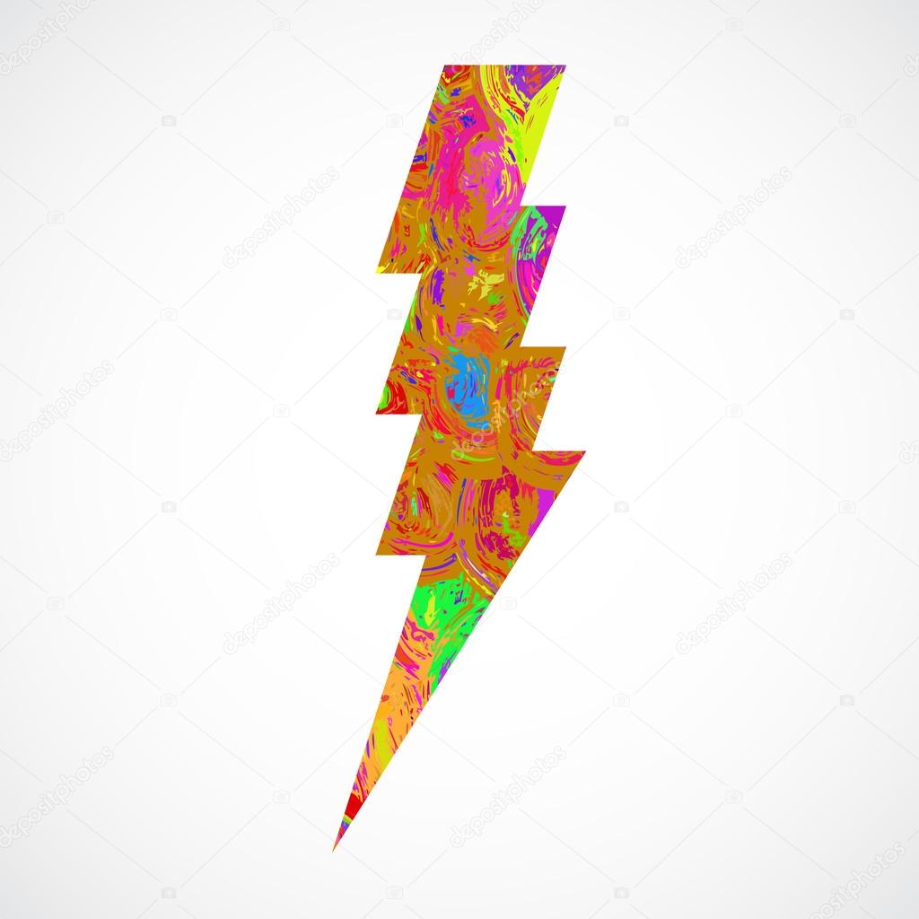 Grunge in color thunder Lighting. Caution, danger, voltage icon or sign. Brush stroke and paint. vector