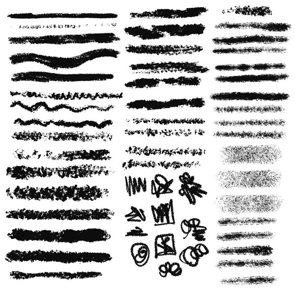 Set of chalk strokes, curved lines,