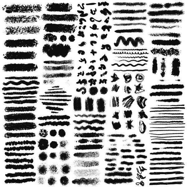 Set of chalk strokes, curved lines,