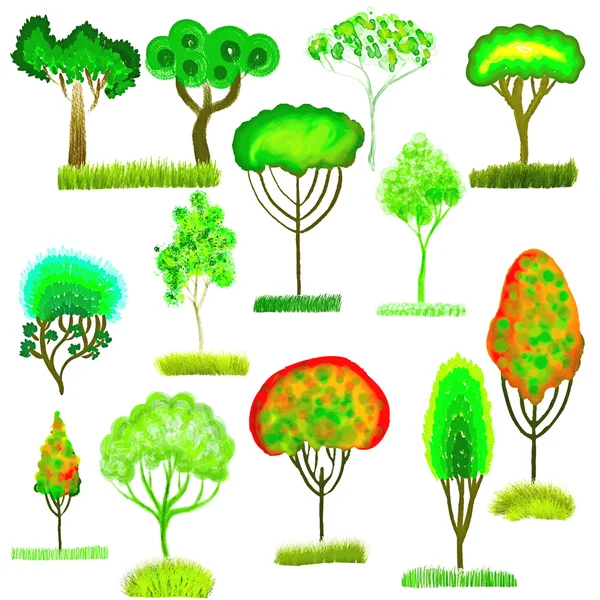 Watercolor set of trees — Stock Vector