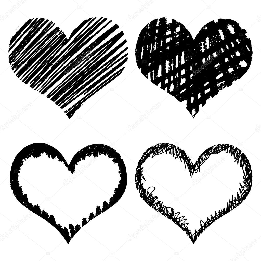 Hand drawn hearts set