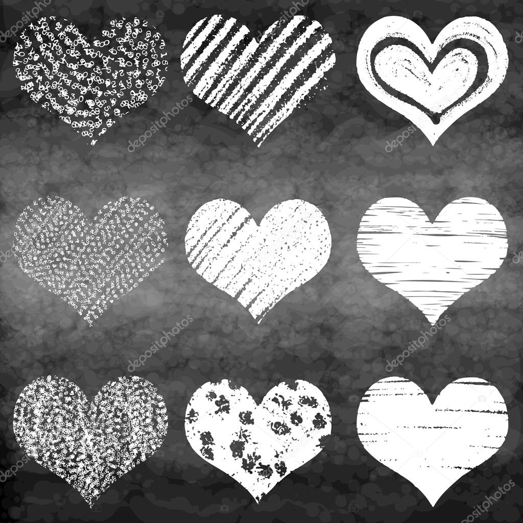 Set of grunge hearts