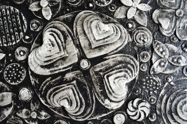 Black and white grunge flowers painting,