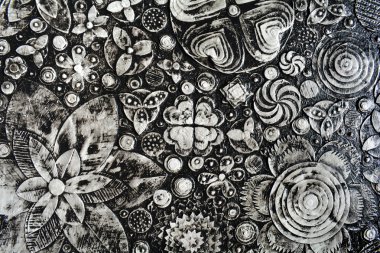 Black and white grunge flowers painting,