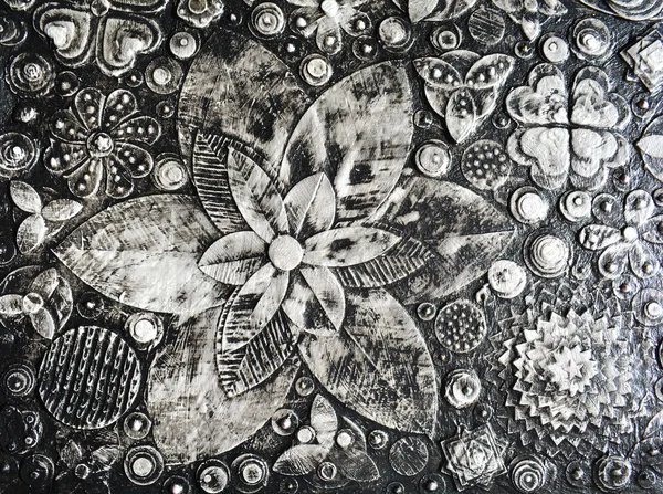 Black and white grunge flowers painting,