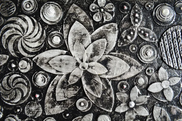 Black and white grunge flowers painting, — 图库照片